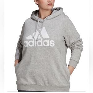 NWT Adidas Plus Size Essential Gray Fleece Logo Hoodie/Sweatshirt Pockets 1X
